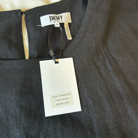 NWT DKNY Pure Black Linen Dolman Sleeve Blouse Relaxed Fit-XL - Picture 10 of 10